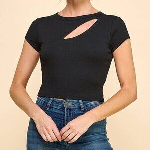 Cut Out Front Rib Short Sleeve Top